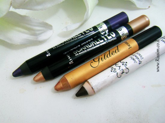 Rimmel Scandaleyes eye shadow stick BENEFIT Gilded highlighting pencil NYX Jumbo eyeshadow pencil1