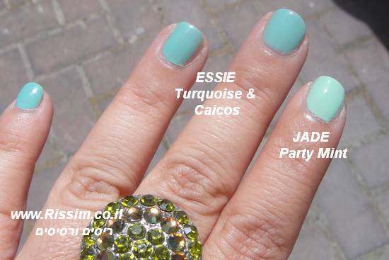 ESSIE Turquoise & Caicos מול Party mint של ג'ייד