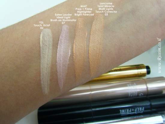 TOUCH ECLAT AND OTHER HIGHLITERS AND CORRECTORS SWATCHES