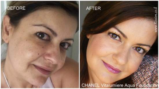 CHANEL Vitalumiere Aqua Foundation before and after