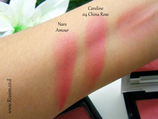 Careline Color Blush 04 China Rose swatches VS NARS Amour