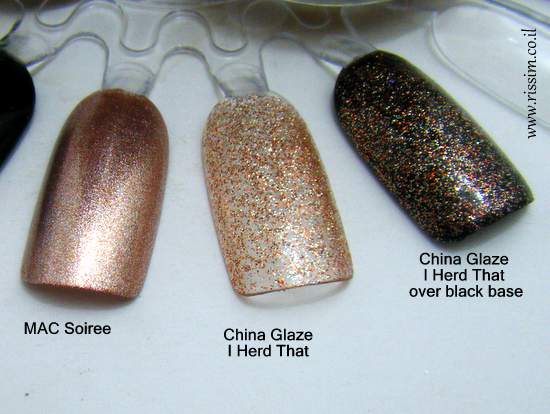 MAC Soiree and China Glaze I Herd That swatches