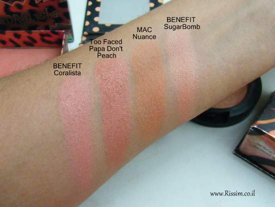 Too Faced Papa Don't Peach swatches comparison 1