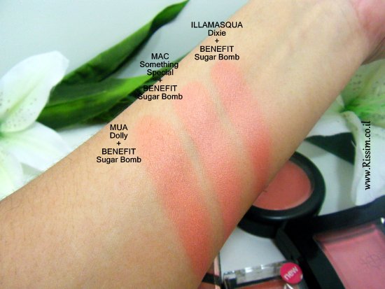 peach coral cream blushes with benefit sugar bomb swatches 2